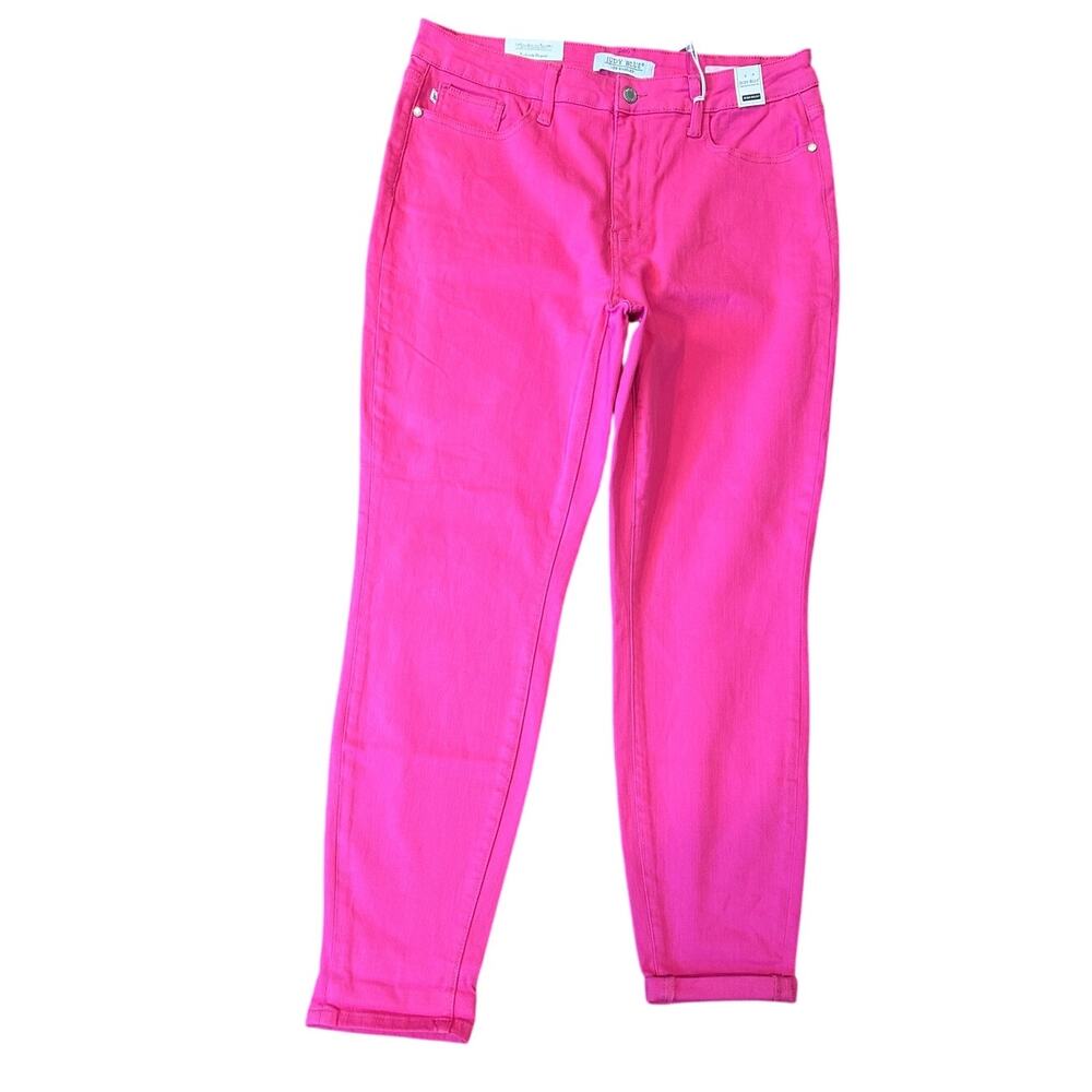 NWT JUDY BLUE Fuschia Neon Pink Daphne High Rise Slim Ankle Jeans Women's 15/32 - Picture 3 of 11